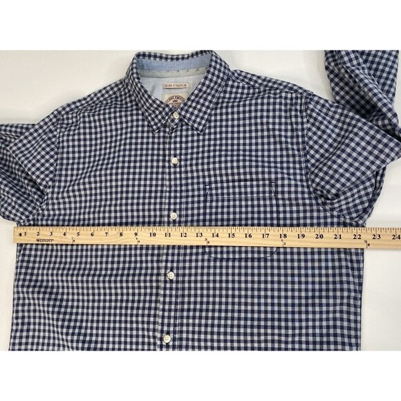 Fat Face Navy Blue Check Shirt Men’s Large Long Sleeve Button Up Slim Stretch - Picture 14 of 16